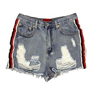 Signature8 Jean Shorts  Womens Size S  High Rise Cut Off  Distressed Side Stripe